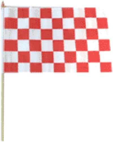 Deluxe 12x18 12"x18" Lot of 3 Red & White Checkered Stick Flag wood Staff by Lumaglow
