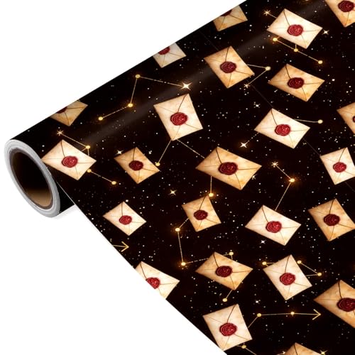 Liobelon Wizard Wrapping Paper Roll Vintage Magic Letter Gift Wrap with Celestial Constellation Design Dark Academia Fantasy Wrapping Paper for Book Lovers Birthdays Halloween 17 in x 16.4 ft
