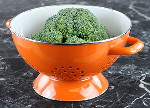Calypso Basics By Reston Lloyd 5 Quart Enamel-On-Steel Colander, Large, Orange #TOP4