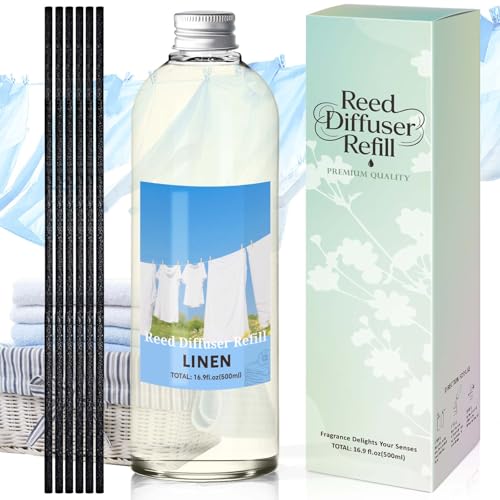 Image of STRN Linen Reed Diffuser Refill 500ml with 6 Natural Reed Sticks, Smooth Aromatherapy for Home, Cozy Comfort Fragrance for Bedroom, Closet, Bathroom