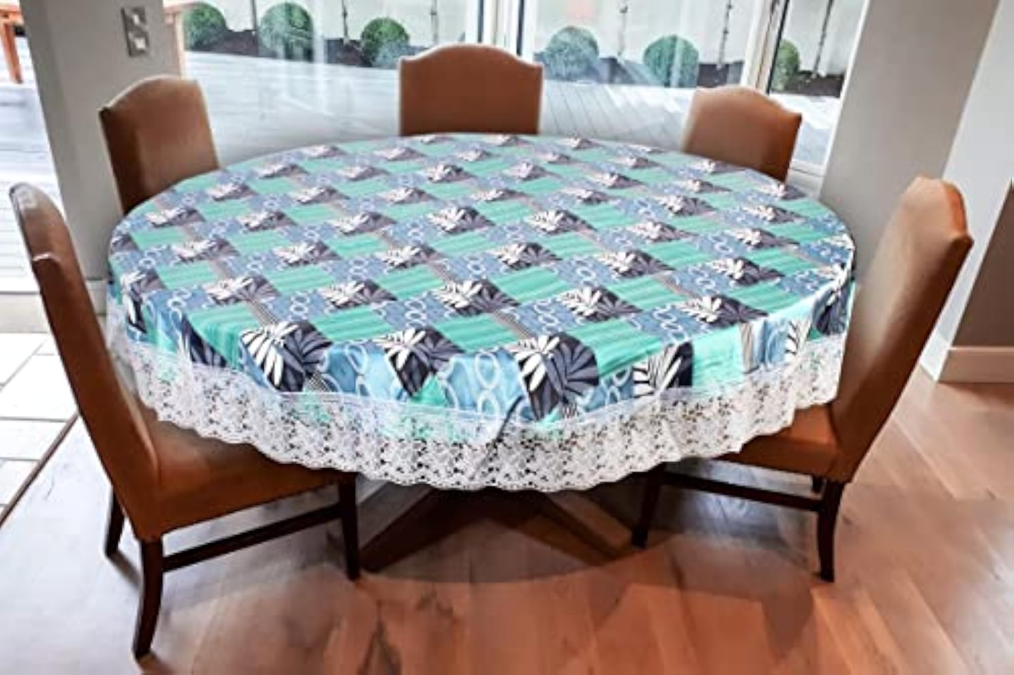 Printed PVC Plastic Flowered 4 Seater Round Shape Table Cover, Floral Charm