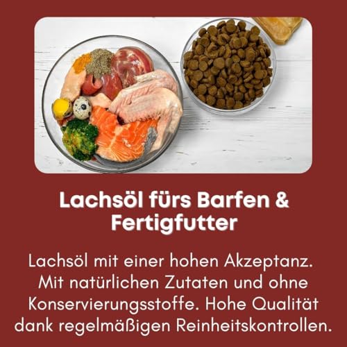 1 Liter Premium Lachsöl für Hunde mit Omega 3 und Omega 6 Fettsäuren – Fischöl für den Hund & Katze – Barf Lachs für Welpen Adulte Senioren, Katzen & Sporthunde