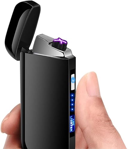 Encendedor eléctrico de plasma de doble arco ancho, encendedor recargable por USB, resistente al viento, sin llama, encendedor de moda, sin butano,