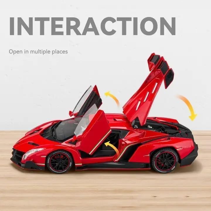Image of Exclusive Alloy Metal Pull Back Die-Cast Car Diecast Metal Pullback Toy Car with Openable 6 Doors,Light Music Boys Gifts Toys (1:24 VANENO - Red Color)