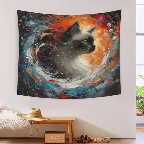 Tapisserie murale chat flamme 3D MBAHEUURR 180x230cm pour salon