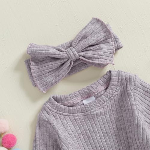 Infant Baby Girl Fall Outfit Clothes Long Sleeve Knit Romper Jumpsuit with Headband Newborn Coming Home Clothing4