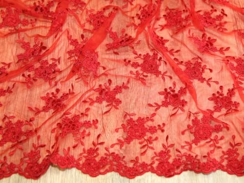 brodée Bord festonné Couture de mariage en dentelle Tissu Rouge – au mètre
