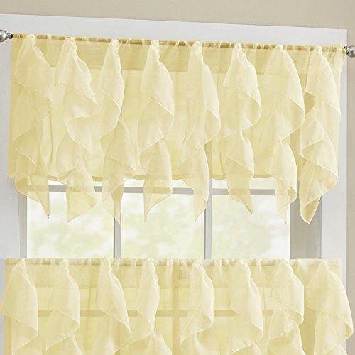 Image of Sweet Home Collection Kitchen Window Tier, Swag, or Valance Curtain Treatment in Stylish and Unique Patterns and Designs for All Home Decor, Sheer Maize