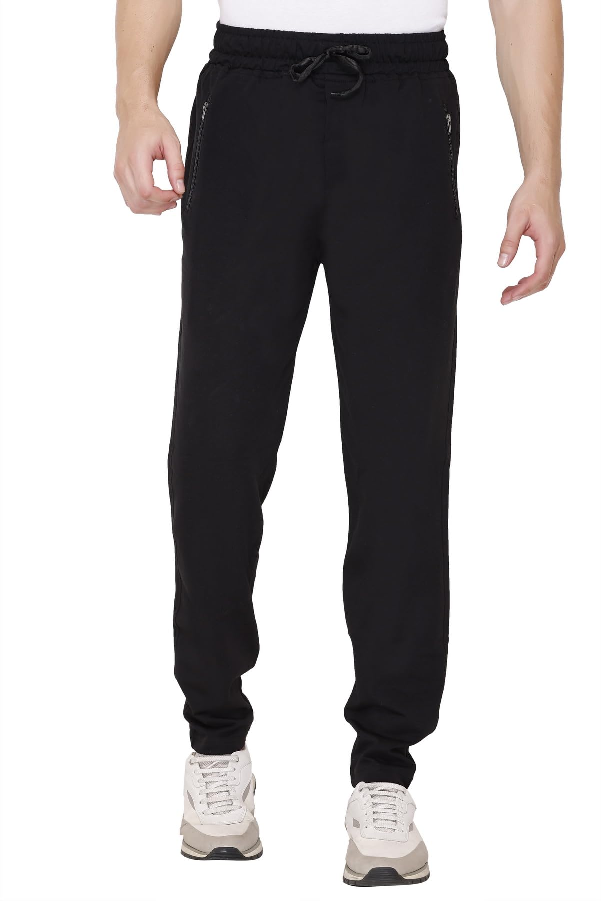 Jinxer Cotton Lowers for Men, Regular Fit, Zip Pocket, Night Pant, Joggers, Sports Trousers, Gym n Lounge Wear Track Pant for Boys_Black_XXL
