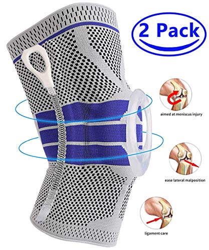 Knee Brace Compression Sleeve, Elastic Knee Wraps Patella Stabilizer with Silicone Gel Spring