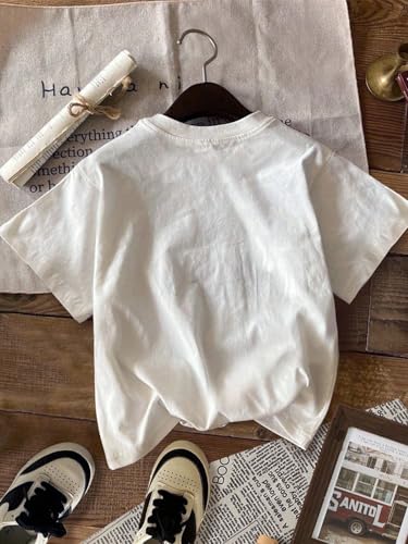 Image of RoseSeek Women's Graphic Letter Tee Crew Neck Drop Shoulder Trendy Summer T Shirt Short Sleeve Vintage Car Print Top