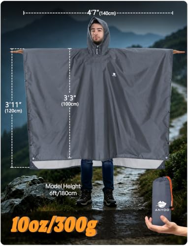 Image of ANYOO Hooded Rain Poncho for Adults Waterproof Lightweight Rain Coat for Men Women Reusable Rain Jacket for Emergency Outdoor