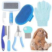 MIAOZ Kaninchen Pflege Set mit Nagelknipser und Trimmer Haustier Haarentferner Lang und Feile, Floh Kamm, Shampoo Badebürste für Hasen Welpen Kätzchen Meerschweinchen Frettchen kleine Tiere (blau)