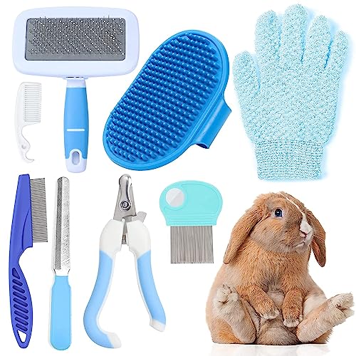 MIAOZ Rabbit Care Set including Nail Clippers and Pet Trimmer Long and File Flea Comb Shampoo Bath Brush for Rabbits Puppies Kittens Guinea Pigs