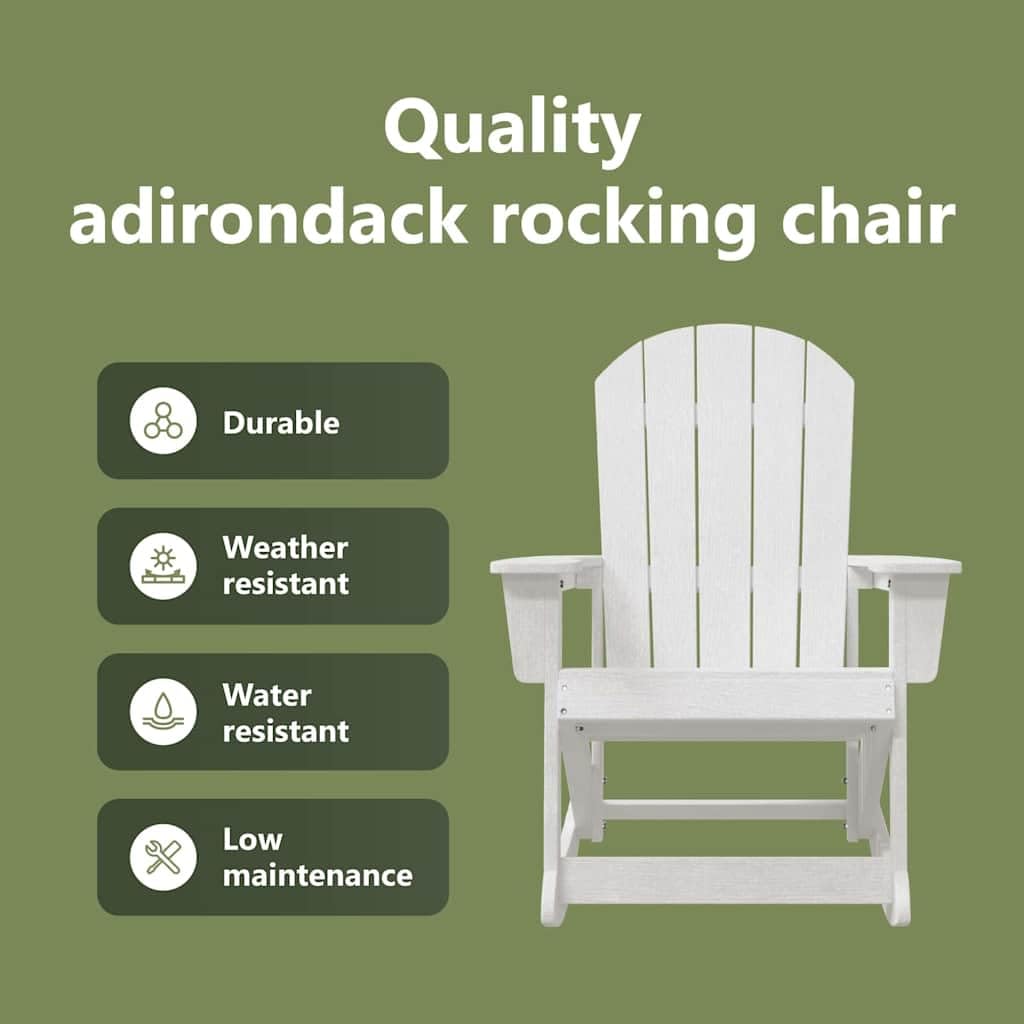 vidaXL Chaise Adirondack à Bascule Blanc 92 x 73,5 x 92 cm HDPE, Chaise Adirondack, mobilier de Jardin Moderne, Rockeur en polyéthylène stylé, Confort Ultime pour se détendre