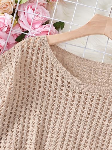 Image of Verdusa Women's Hollow Out Sheer Knit Top Dolman Sleeve Pullover Cover Up