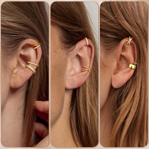 Finrezio 9Pcs Ear Cuffs for Women Non Piercing 18K Gold Plated Cuff Earrings Non Pierced Gold Ear Cuff Clip on Cartilage Earring Adjustable Fake Earrings3