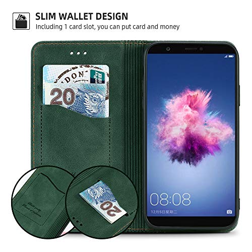 AKABEILA Case for Huawei P Smart 2018 (5.65") Premium Leather Flip Wallet Case with Magnetic Closure Kickstand Card Slots Folio Phone Cover Protective Screen Protector Holster Shell Shockproof Green - Image 4