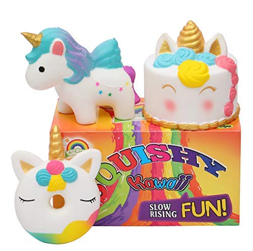 AOLIGE Squishy Slow Rising Kawaii Squishy Toys Set for Kids Stress Reliever Party Favor Fidget Toys (3PCS Unicorn)