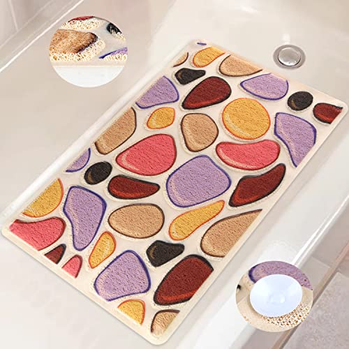 Tapis de douche antidérapant avec ventouses, tapis de baignoire pour salle de bain intérieure, tapis de douche pour douche intérieure, tapis de massage en luffa doux, multicolore, pavé) Cover