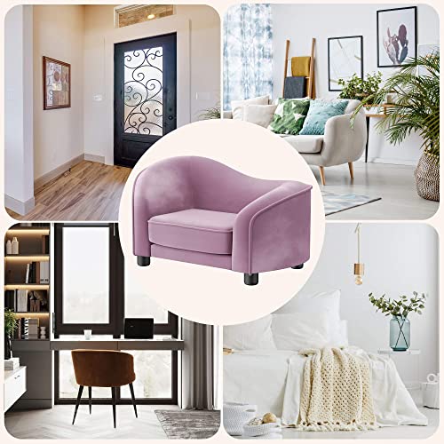 Wishive Pet Sofa, 28" Wide Modern Pet Bed, Low Back Lounging Bed, Velvet Fabric Cushion For Small Dogs And Cats, Purple #TOP4