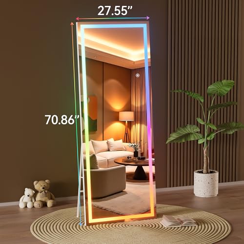Hasipu 71"x28" LED RGB Bluetooth Full Length Mirror with Lights, Full Body Mirror with Stand, Wall Mount & Free Standing Floor Mirror for Bedroom Living Room Cloakroom, 7 Color & Brightness Adjustable by Hasipu - Used condition - Image 4