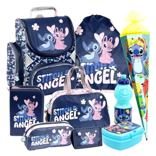 Stitch Angel 9 Teile Set Schulranzen Ranzen Schultüte 85 cm Tasche Federmappe Sporttasche Schulrucksack Tornister mit Sticker-von-Kids4shop