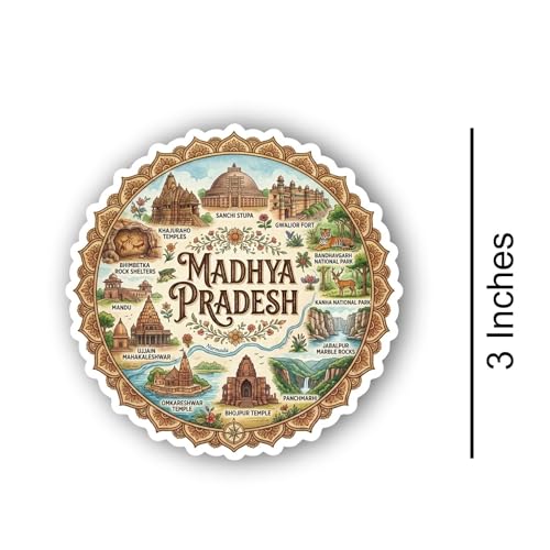 Image of Madhya Pradesh Textured Finish Acrylic Fridge Magnet - UV Texture Printed, Stylish Multicolor Magnet for Fridge, Wardrobe & Metal Surfaces, Pack of 1 (Madhya Pradesh)