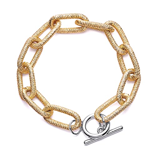 Image of 14K Gold-Silver-Rose Gold Filled Twist Link Bracelet, Paperclip Oval Link Bracelet, Bold Chain Bracelets, Retro Style Chain Bracelet, Chunky T-Bar Bracelet with Gift Box