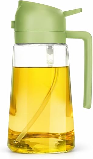 2-in-1 Olive Oil Dispenser 500ml Glass Oil Bottle for Kitchen Spray, Pour Cooking Oil Cruet Borosilicate Glass Vinegar Dis...