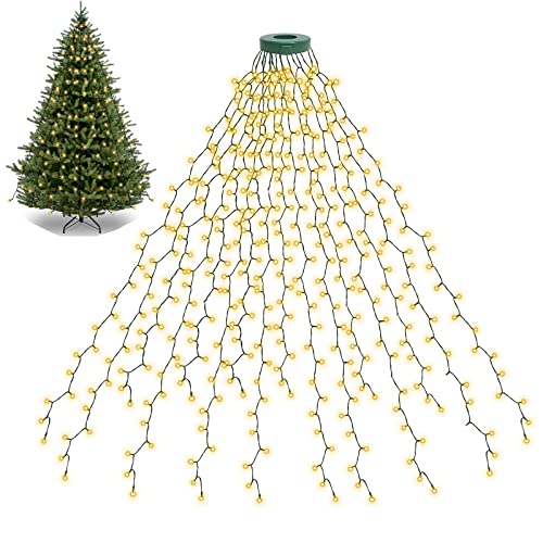 BOLWEO Christmas Tree Lights, 592LED 16 Lines Christmas Lights for Tree 8 Modes for 8ft-10ft Christmas Tree, UL Certified Indoor Outdoor Christmas Decorations 16 * 9.8ft Drops Warm White