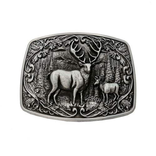 Xwest - Western Cowboy Deer Rectangle Belt Buckle Grey