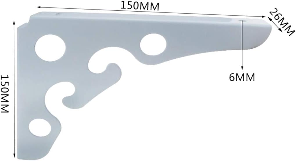 Shelf Brackets,Brackets,2pcs Black Color/White Color Multifunctional Iron Triangle Support Frame Right Angle Fixed one-Word partition Bracket(White Color,150 * 150 mm)