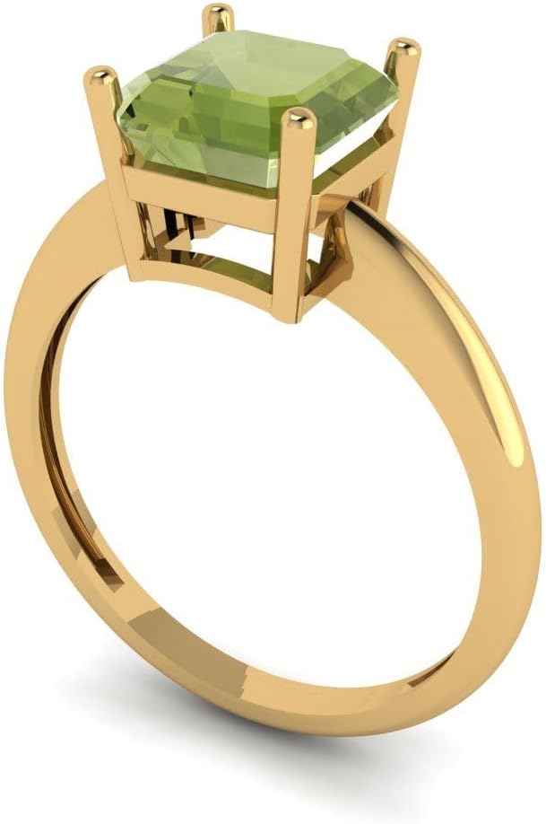 Clara Pucci 14K Solid Gold Engagement Ring for Women | 2 cttw Peridot Asscher Cut Solitaire | Real Yellow Gold Wedding Ring