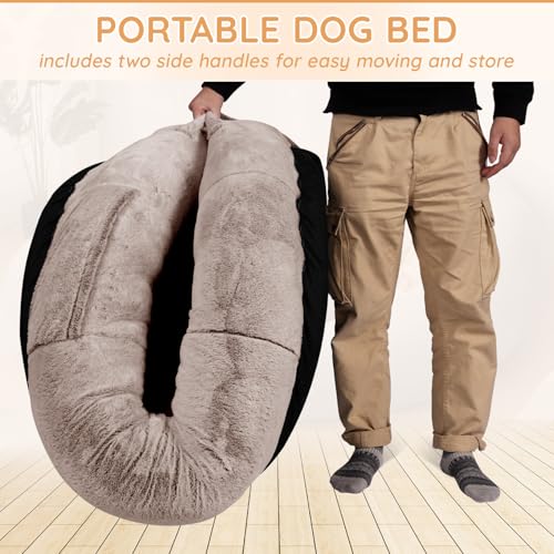 NESTROAD Human Dog Bed for Pets and Adults, 71"x45"x14", Washable Faux Fur Cover with Blanket and Pillow, Extra Large Human Size Beanbag Bed,Camel - Image 5
