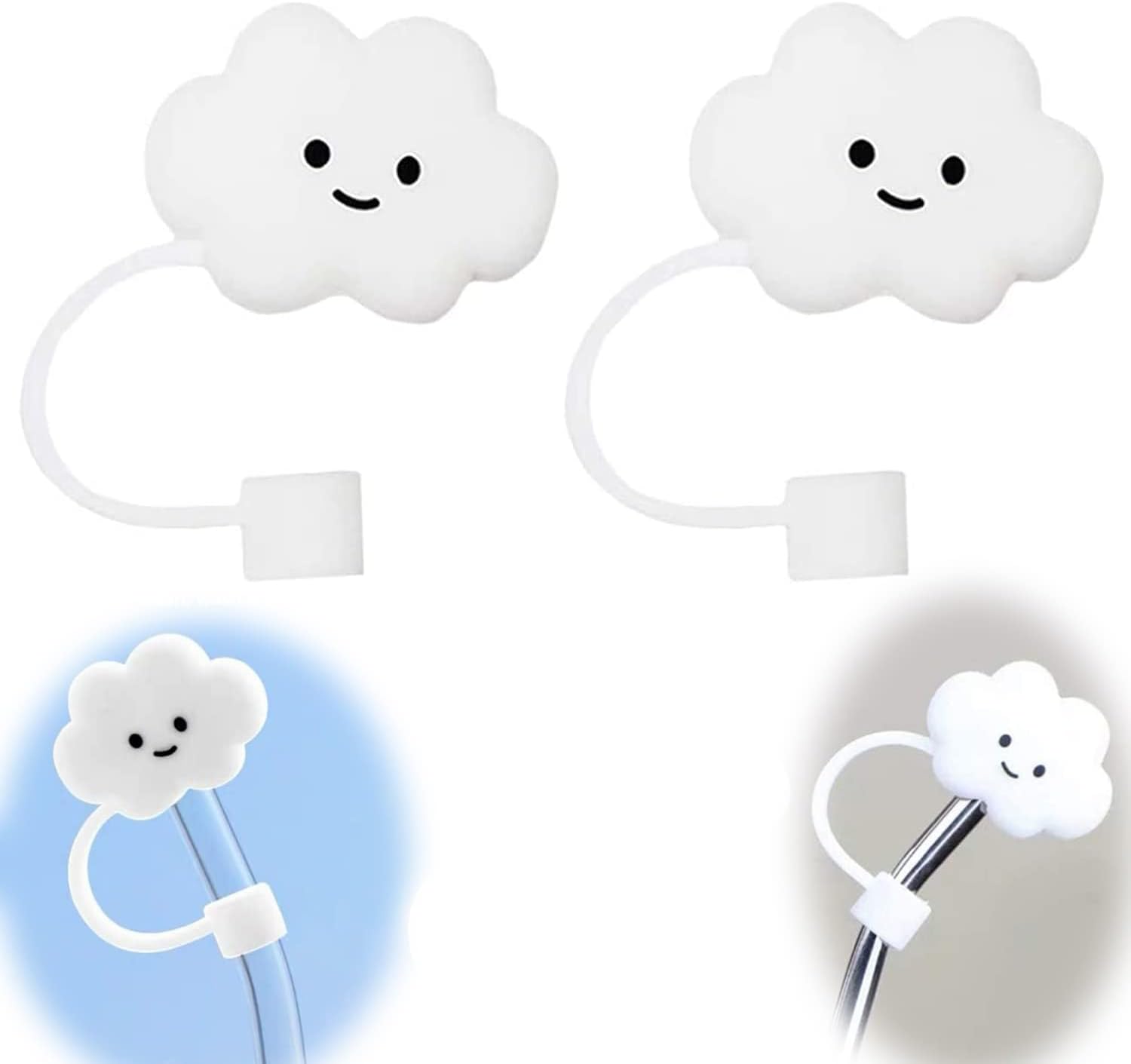 2Pcs Straw Tips Cover Straw Covers Cap for Reusable Straws Cloud Shape Straw Protector for 6-8mm Straws Airtight Seal Splash Proof