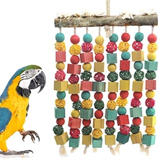 MQUPIN Large Bird Parrot Toy,Bird Chewing Toy Natural Wooden Wooden Blocks Takraw Parrot Cage Bite Toy Suits for Large Medium Birds Macaws African Grey Cockatoos Amazon Parrots