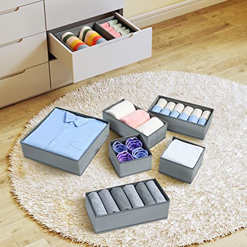 Dimj Clothes Drawer Organizers, 12 Packs Underwear Drawer Organizer, Foldable Closet Organizers, Sock Organizer Bra Organizer, Fabric Dresser Drawer Dividers For Clothes Underwear Bras Socks. (Grey) #TOP3