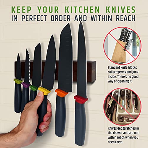 Premium 10 Inch (Small Size) Dark Walnut Wood Magnetic Knife Holder – Professional Wooden Magnetic Knife Strip - Space-Saving Knife Rack/Knife Bar With Powerful Magnetic Pull Force (Upgraded Version) by HMmagnets - Image 3