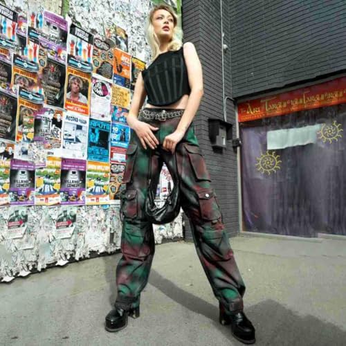 Molilove Women's High Rise Cargo Jeans Tie Dye Camouflage Jeans Baggy Cargo Pants Stretch Comfy Denim Pants with Pockets2