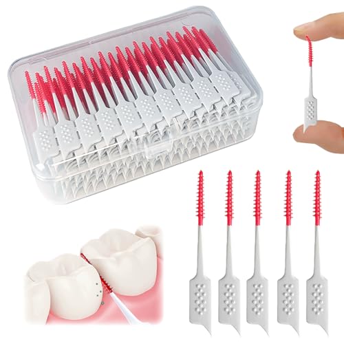 Image of Dental Floss Picks Soft Silicone interdental Brush, Braces Brush, Floss Picks for Teeth, Disposable interdental Brush, Suitable for Cleaning Teeth Health(Red, 160pcs)