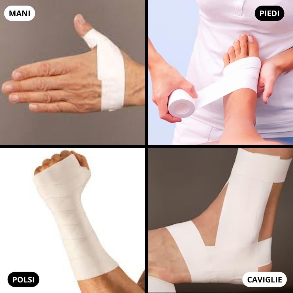 Strappal nastro taping sportivo anelastico professionale tape zigrinato all’ossido di zinco per bendaggi funzionali, stabilizzazione articolare, fisioterapia e sport | latex free | 4 cm x10 m 12 pz