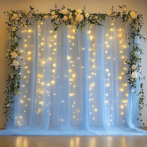 Xiomot Tulle Backdrop Curtain with Lights String 10FT X 8FT