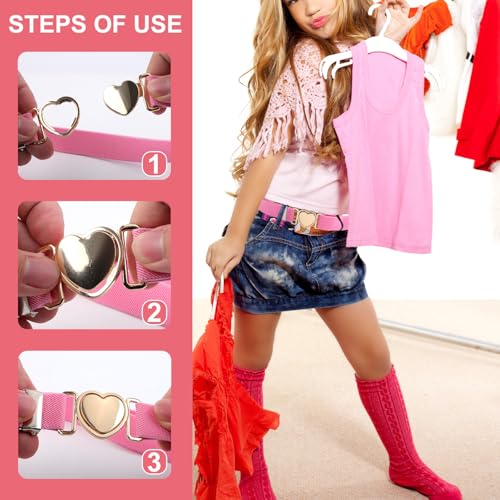 2pcs Girls Belt for Waist, Pink White Kids Elastic Waist Belts Adjustable Stretch Belts for Women Fashion Waistband with Heart Clasp for Dress Jeans Pants Decorations4
