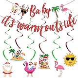 Christmas in July Decorations Party Supplies, Red Glitter Baby Its Warm Outside Banner & 6 Tropical