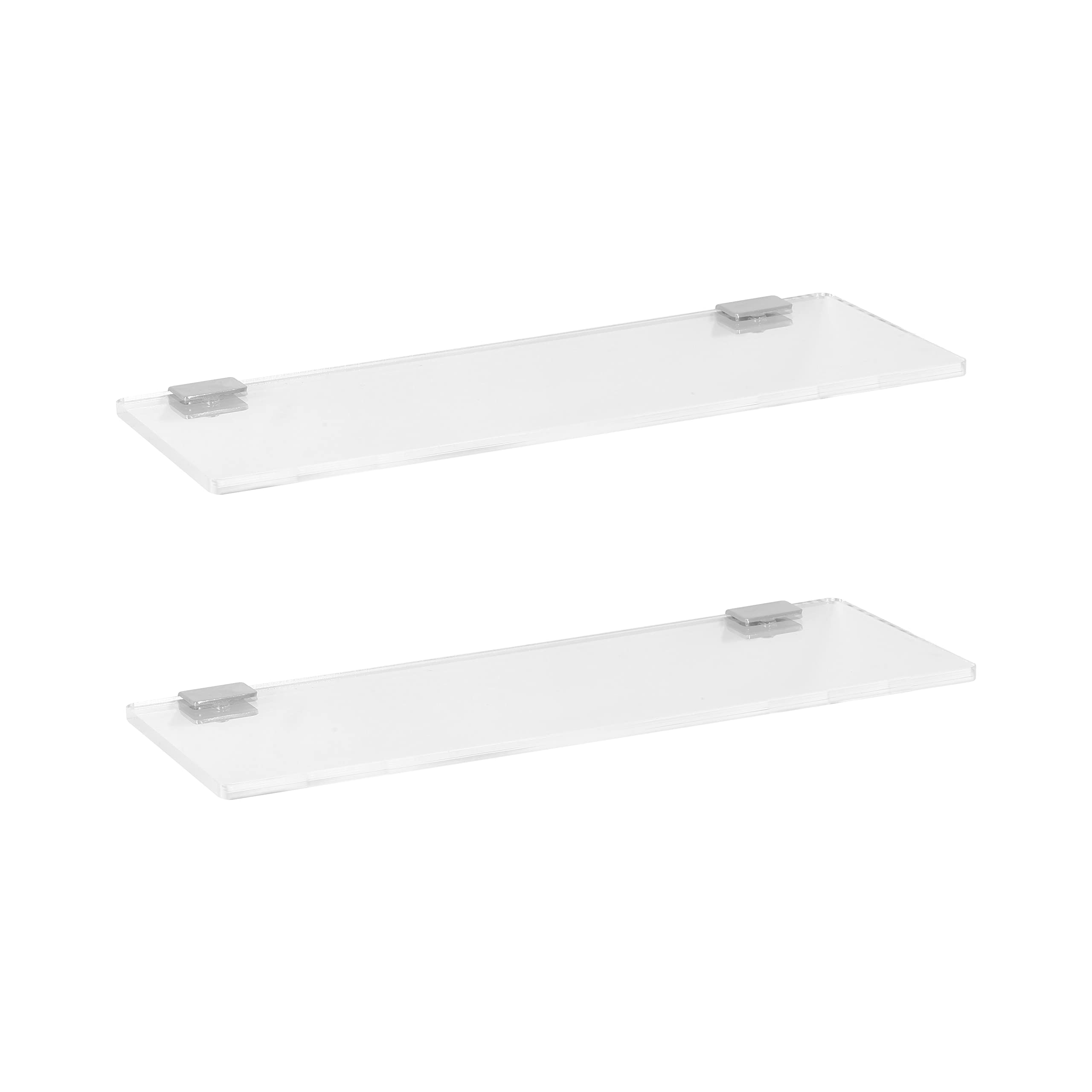 iobiotio Small Floating Shelves, 12'' Shelves for Wall, Decorative Floating Shelves for Home Office, Wall Mounted Rack, Clear, 2 Pcs