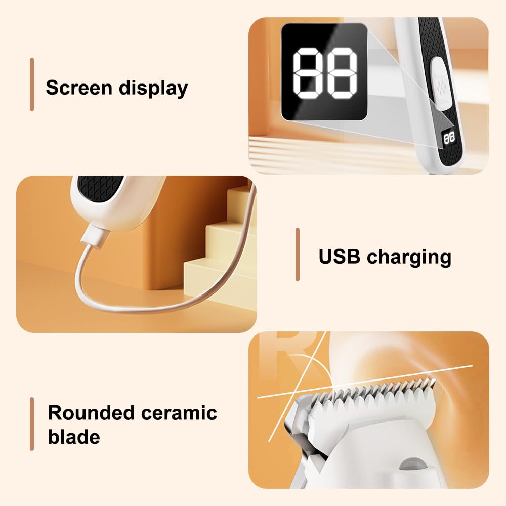 BDKMMS Dog Paw Trimmer, 40db Low Noise Pet Hair Shaver with LED Light & Display Screen, Rechargeable Cat Grooming Clipper for Cats Dogs Paws, Legs, Face, Ear