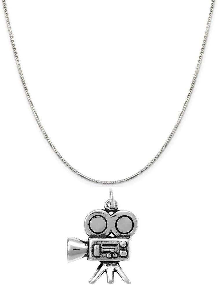 Raposa Elegance Sterling Silver Movie Camera Charm on a Sterling Silver Carded Box Chain Necklace, 18"