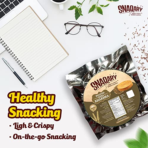 Image of Snaqary All In 1 Whole Wheat Flour Khakhra, Roasted Jeera Khakhra, pack of 4, Healthy Indian Snacks, Crispy and Crunchy Delicious snacks