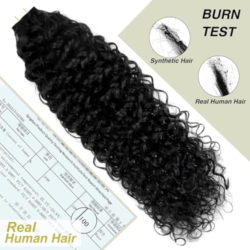 Image of Easyouth Black Curly Tape in Hair Extensions Real Human Hair Tape in Extensions Natural Black Human Hair Glue in Hair Extensions Natural Curly 14Inch 50g 20pcs